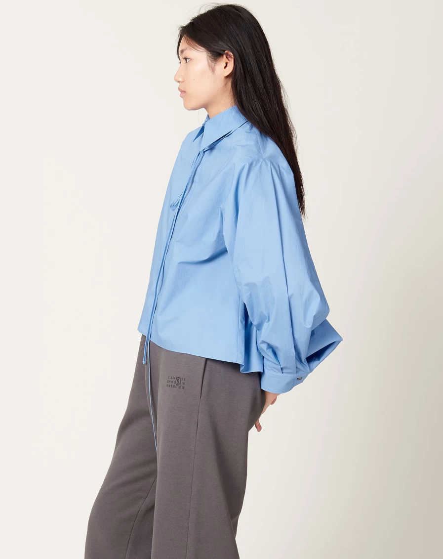 MM6 Iris Blue Convertible Collar Shirt - Stylish & Versatile Design