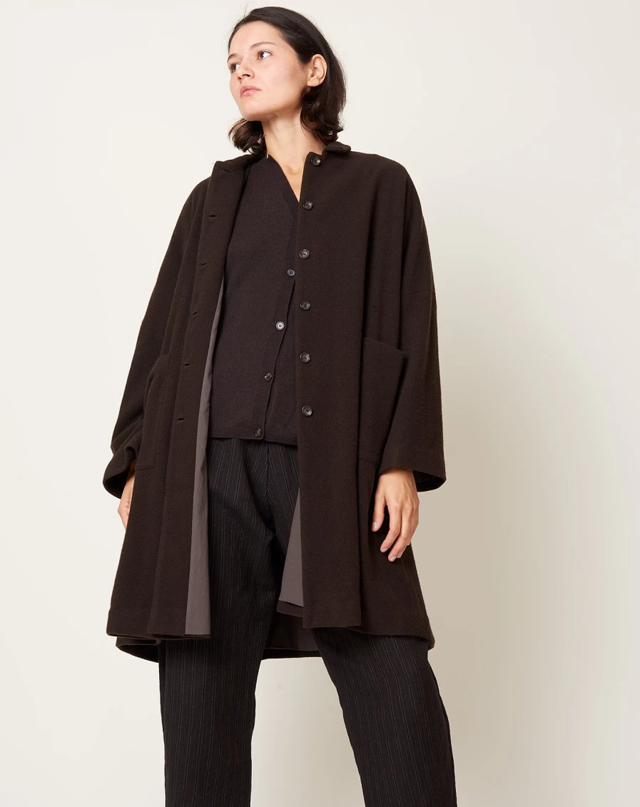 Apuntob Women's Wool Cashmere Blend Chocolate Brown Long Coat - Premium Winter Overcoat