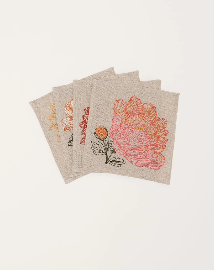 Coral Tusk Paradise Garden Cocktail Napkins - Elegant Floral Printed Paper Napkin Set for Parties and Events