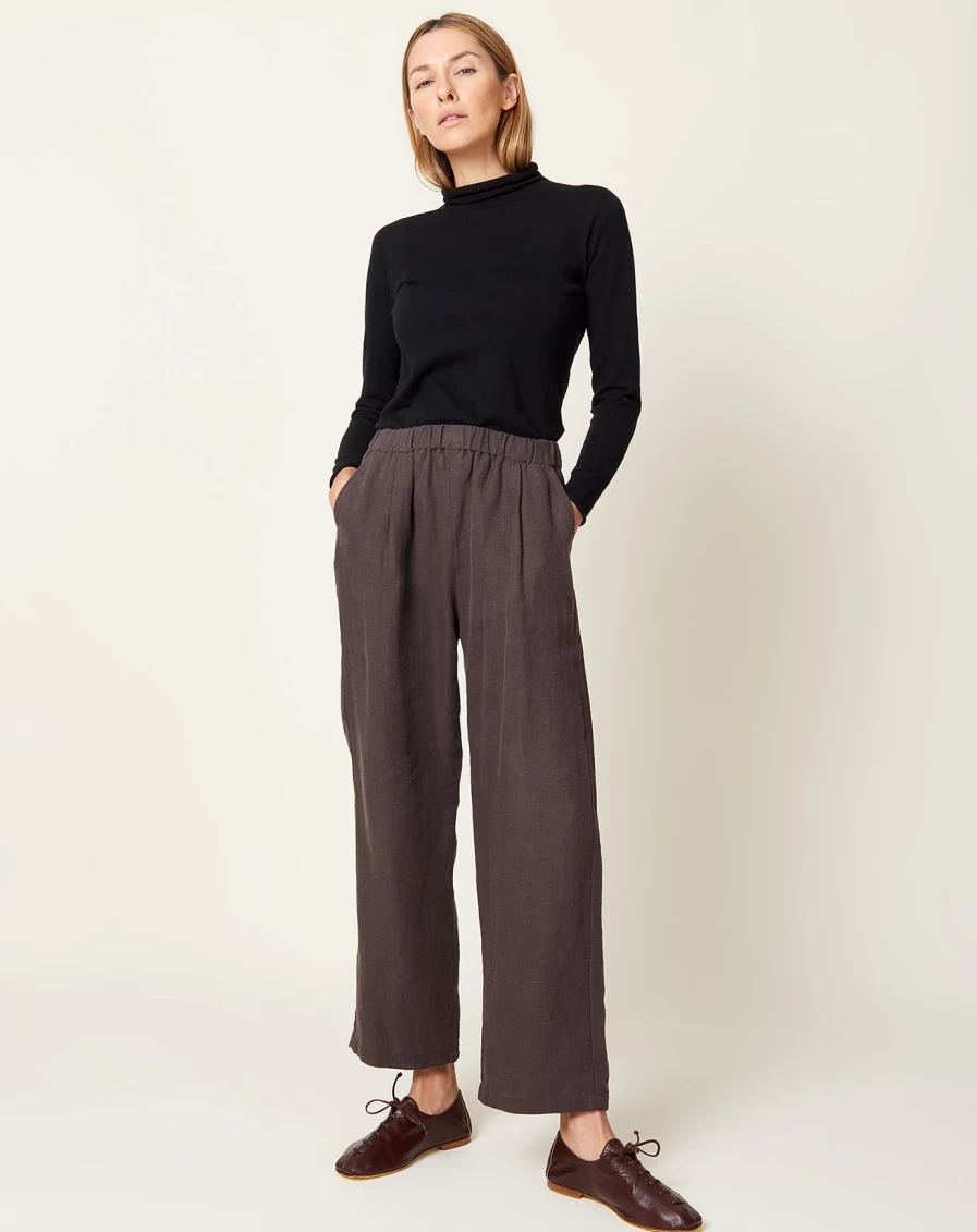 "EvaM Eva Women's Linen Wide-Leg Pants in Brown - Comfortable High-Waisted Boho Trousers"