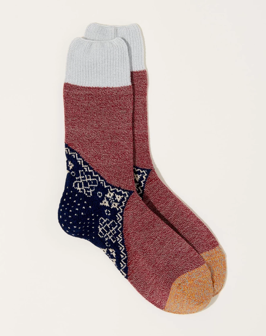 Kapital Navy Wool Heel Bandana Socks - 96 Yarns Comfort & Style