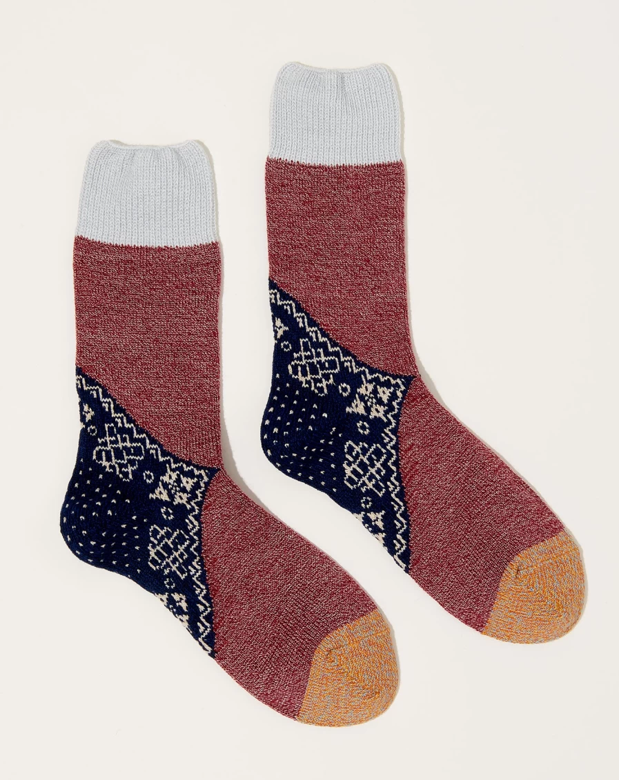 Kapital Navy Wool Heel Bandana Socks - 96 Yarns Comfort & Style