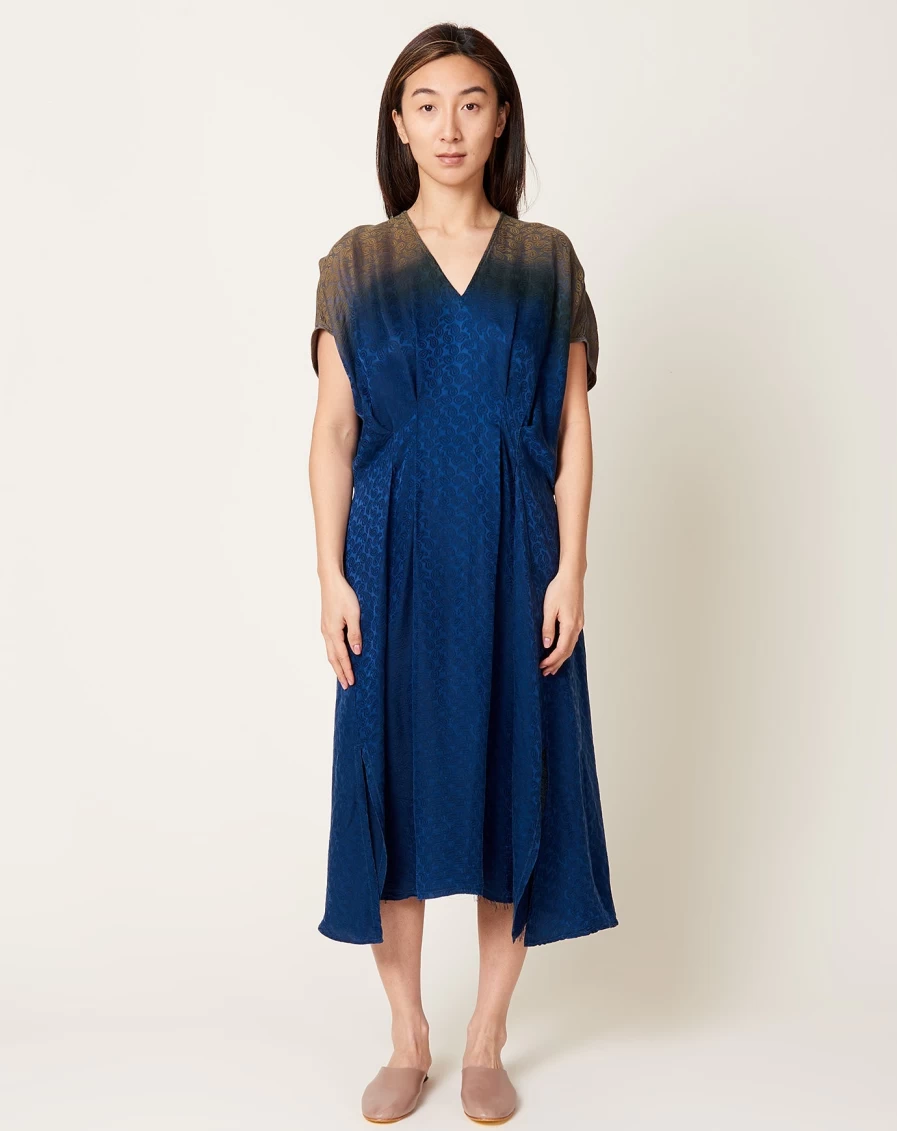 Raquel Allegra Moss Indigo Silk Jacquard Voda Dress - Elegant Boho Chic Style