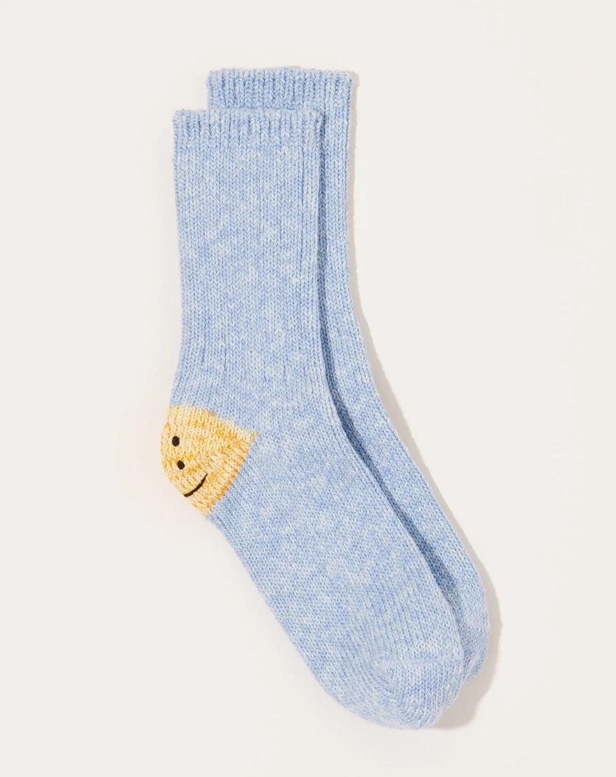 Kapital 3X1 Rib Rainbow Heel Socks - 56 Yarns Happy Sax Color Knit Footwear