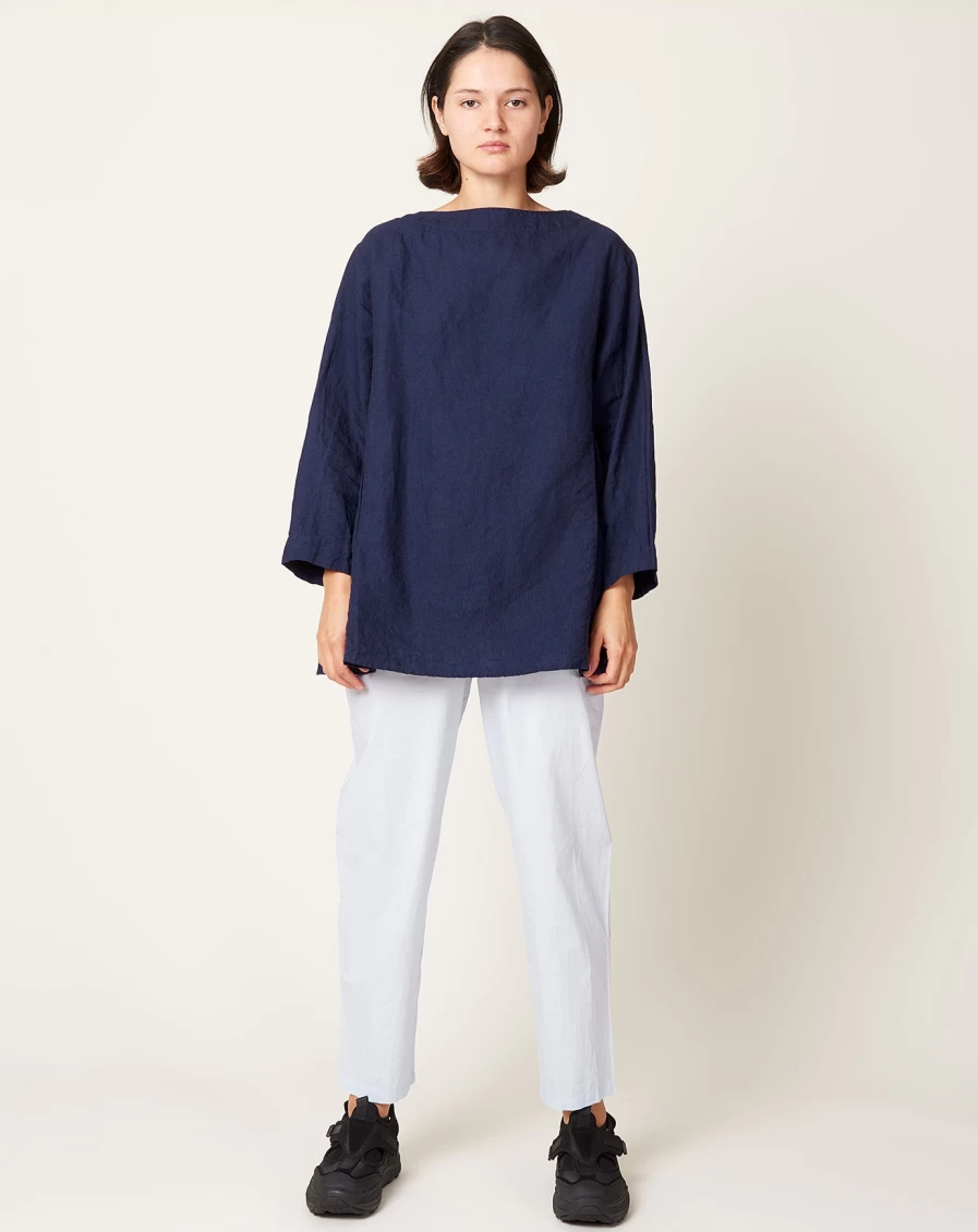"Ichi Antiquities Indigo Woven Linen Pullover – Premium Handcrafted Sweater"
