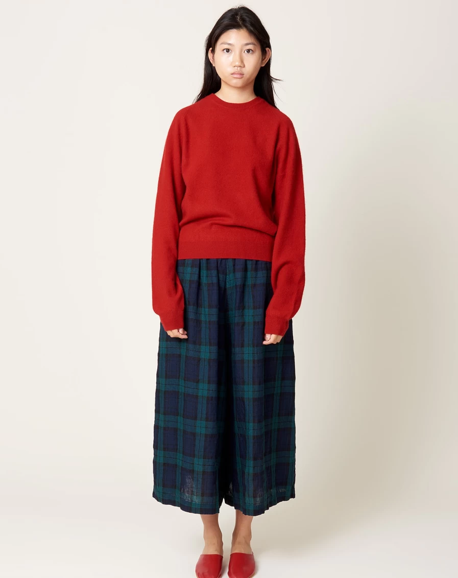 Frenckenberger Red Mini Ribbed Knit Sweater V-Neck Women's Pullover