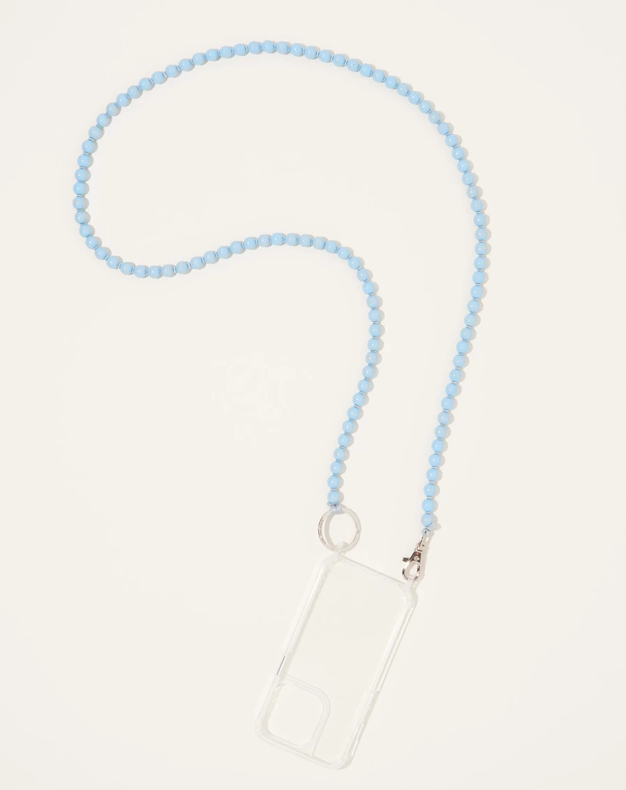 Ina Seifart Pastel Blue iPhone Necklace with Light Grey Chain - Stylish Handykette for Smartphones