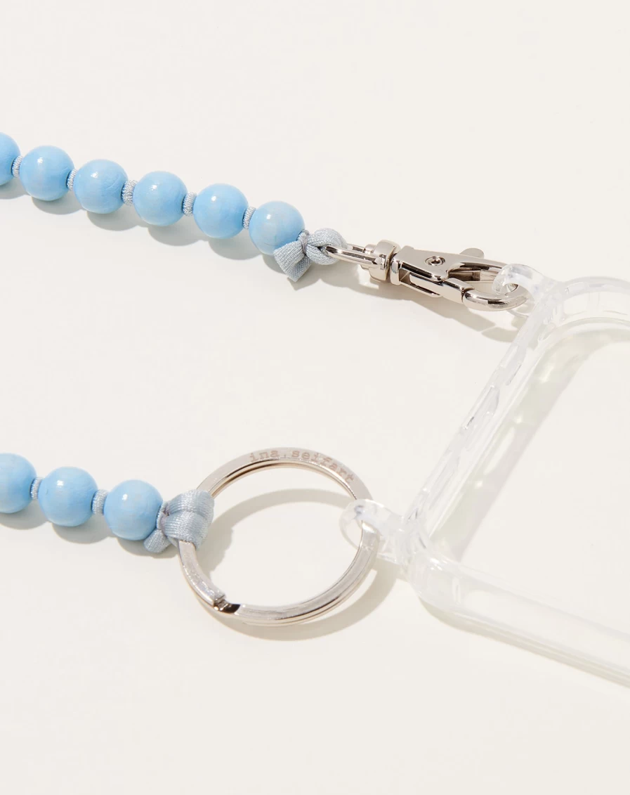 Ina Seifart Pastel Blue iPhone Necklace with Light Grey Chain - Stylish Handykette for Smartphones
