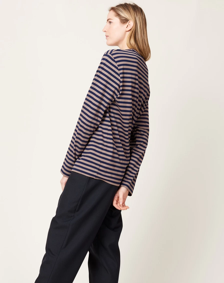 Comme des Garçons Cotton Jersey Striped T-Shirt in Khaki and Navy - Classic Casual Tee