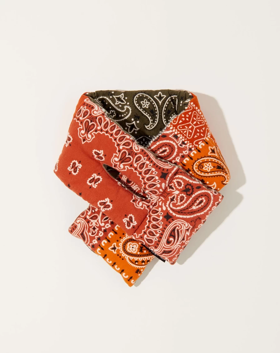 Kapital Reversible Flannel Bandana Scarf - Khaki & Orange Plaid Kesa Style Unisex Fashion Accessory