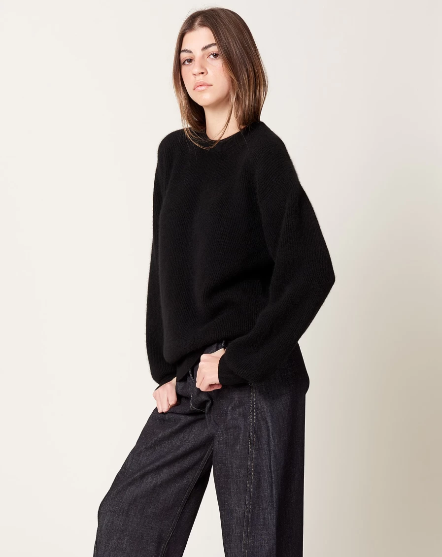 Batoner Black Cashmere Fox Crew Neck Sweater for Men & Women