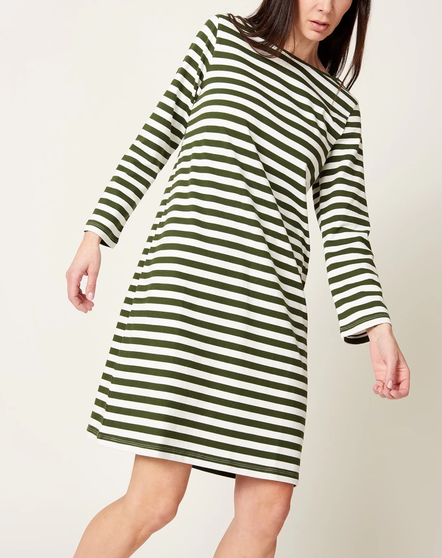 Kowtow Breton Striped Dress in Deep Green - Sustainable Organic Cotton Women's Clothing
