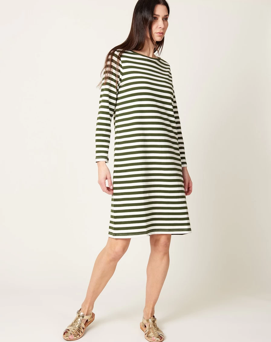 Kowtow Breton Striped Dress in Deep Green - Sustainable Organic Cotton Women's Clothing