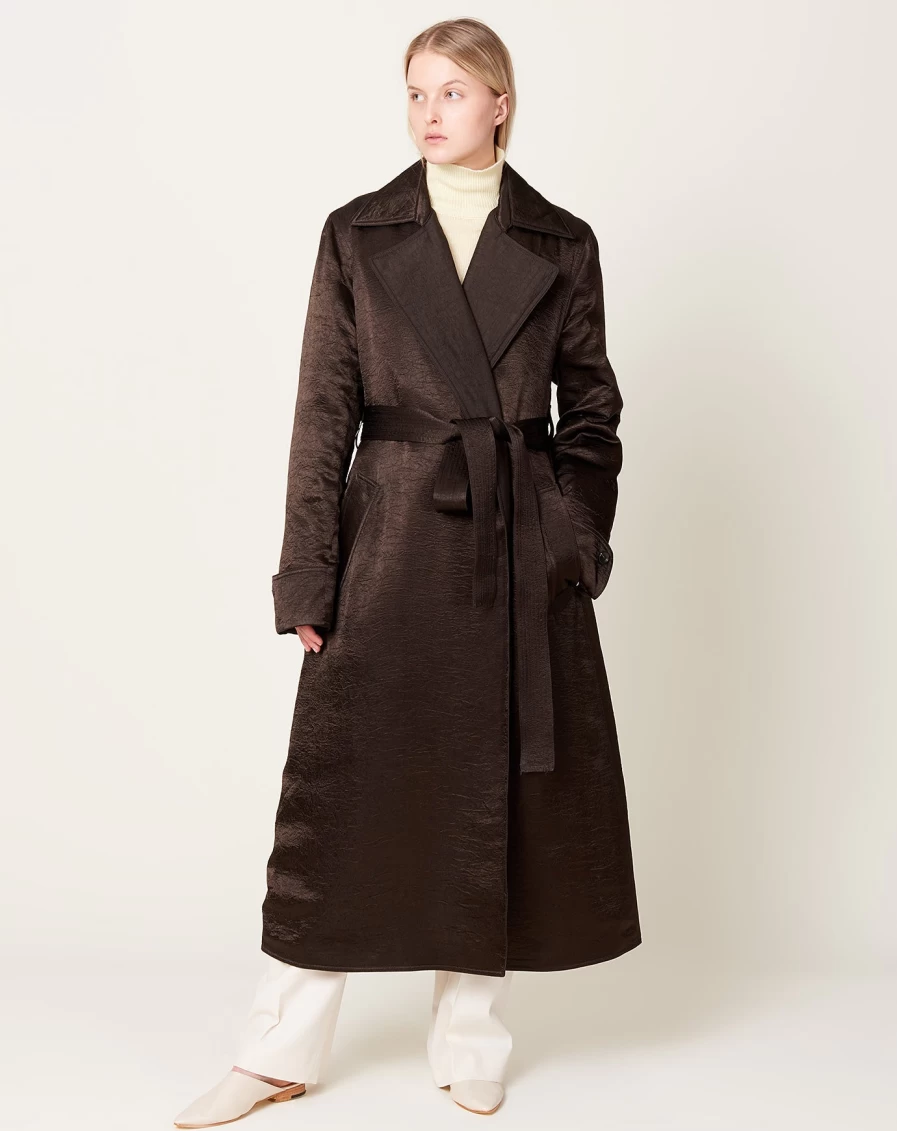 Maria McManus Quilted Chocolate Trench Coat for Women - Luxurious Water-Resistant Outerwear