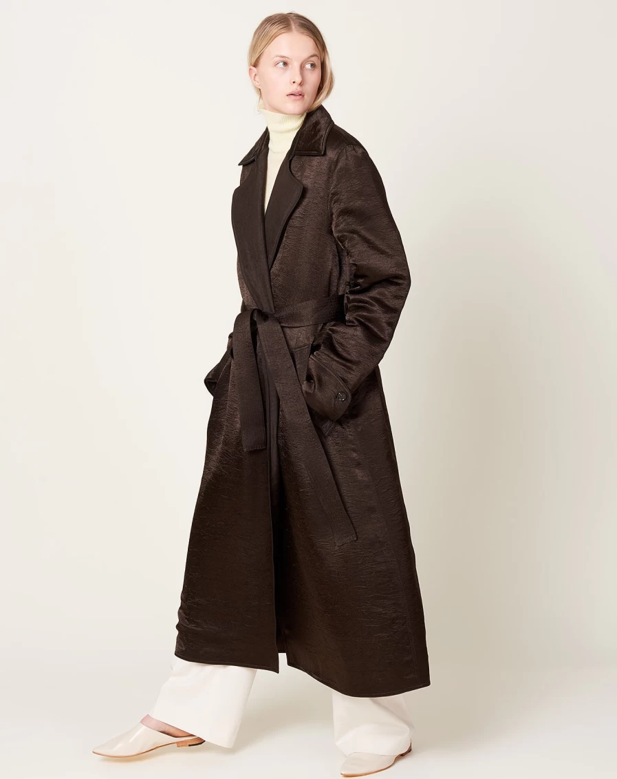 Maria McManus Quilted Chocolate Trench Coat for Women - Luxurious Water-Resistant Outerwear