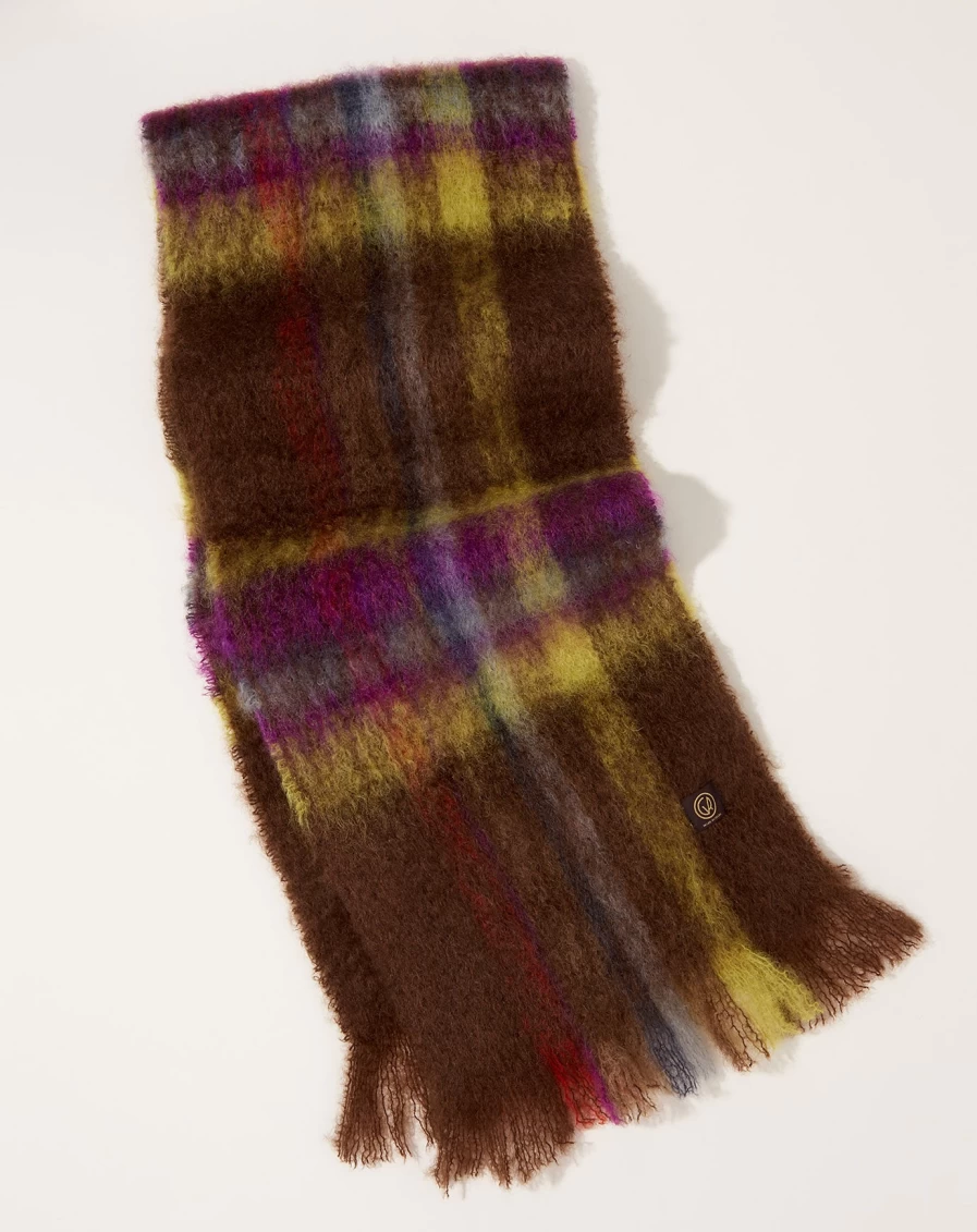 Mantas Ezcaray Brown Mohair Tartan Check Scarf - Luxury Wool Winter Accessory