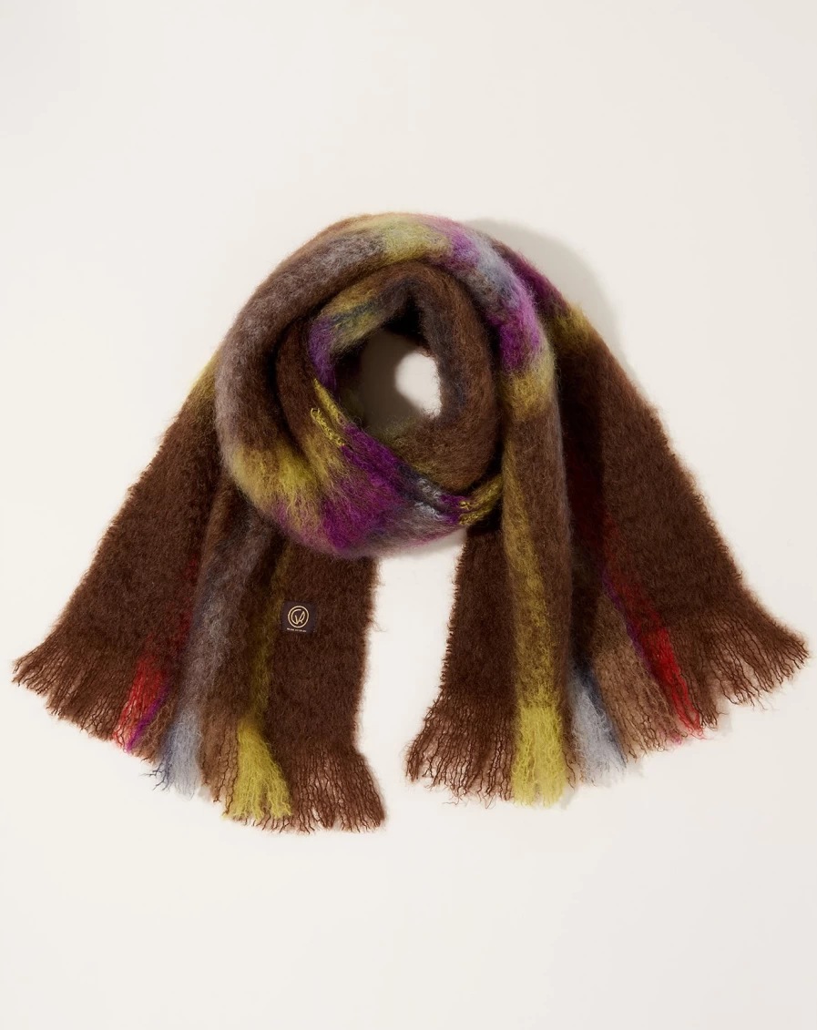 Mantas Ezcaray Brown Mohair Tartan Check Scarf - Luxury Wool Winter Accessory
