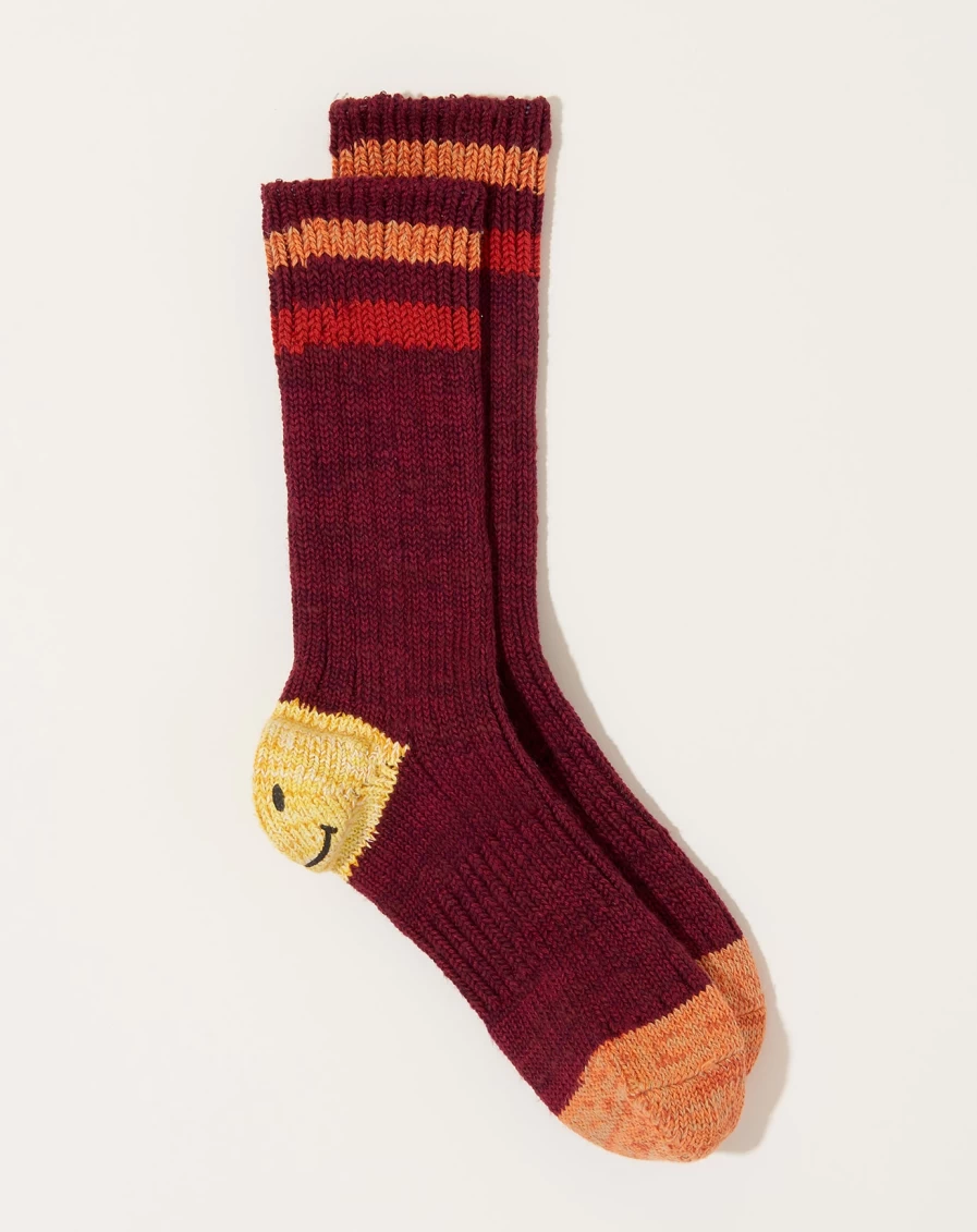 Kapital Burgundy Ivy Smile Socks - 60 Yarns Gandrelle Cozy Knit Socks for Men & Women