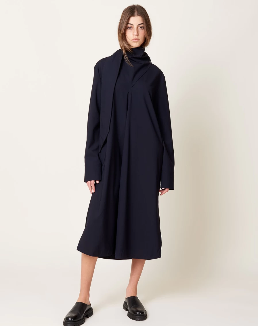 Studio Nicholson Ohrid Scarf Neck Dress - Darkest Navy Blue Womenswear