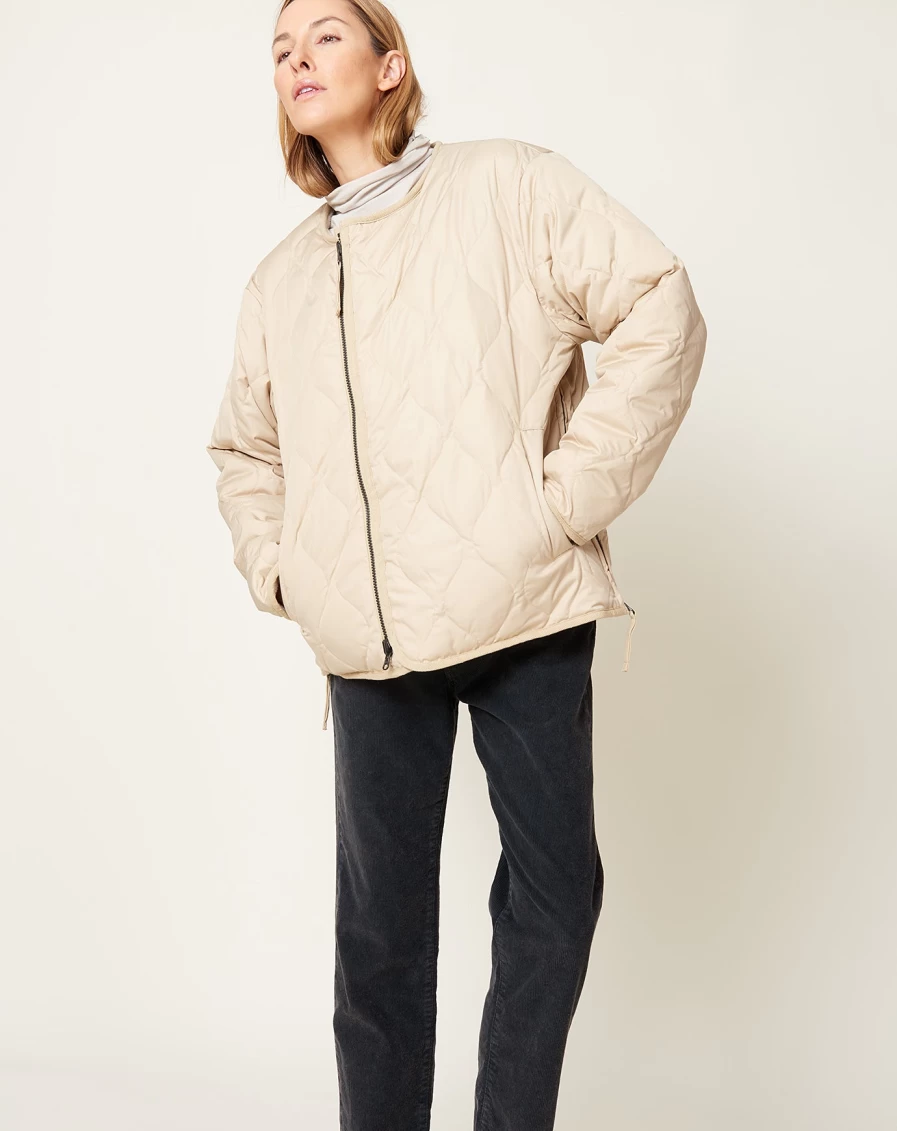 Taion Reversible Military Down Jacket - Cream, Lightweight Warm Winter Coat for Men & Women