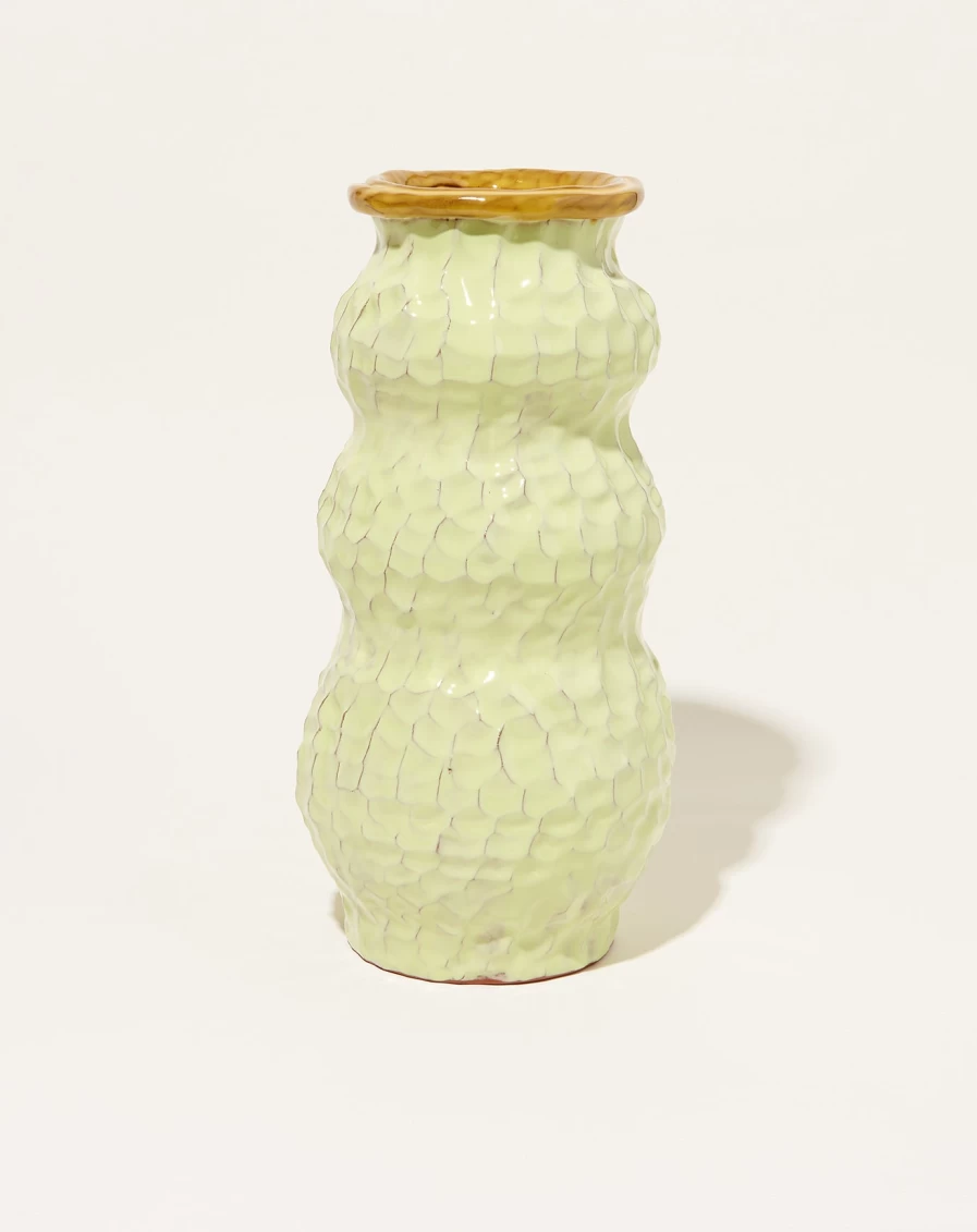 "Sean Gerstley Snowman Vase in Honeydew & Dandelion – Handcrafted Ceramic Home Decor"