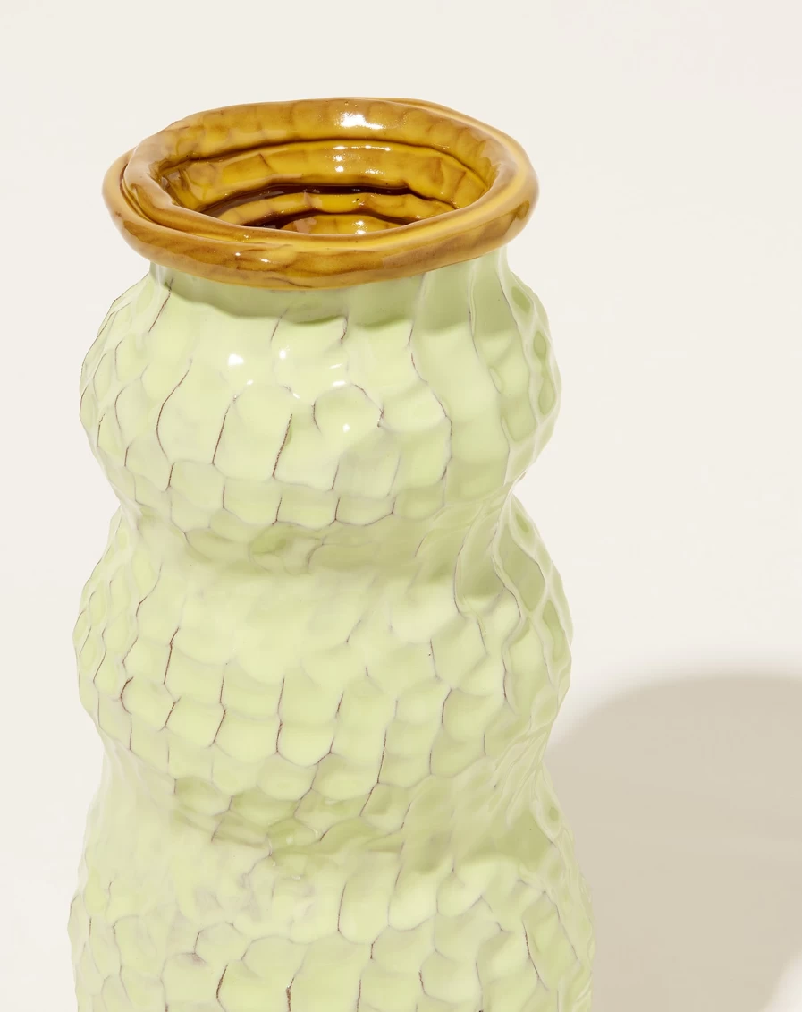 "Sean Gerstley Snowman Vase in Honeydew & Dandelion – Handcrafted Ceramic Home Decor"