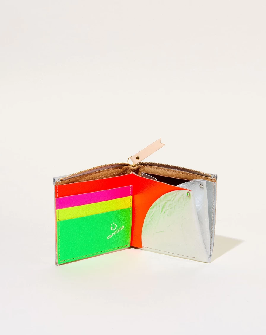 Carmine Metal One Wallet - Slim Silver & Neon RFID Blocking Minimalist Wallet
