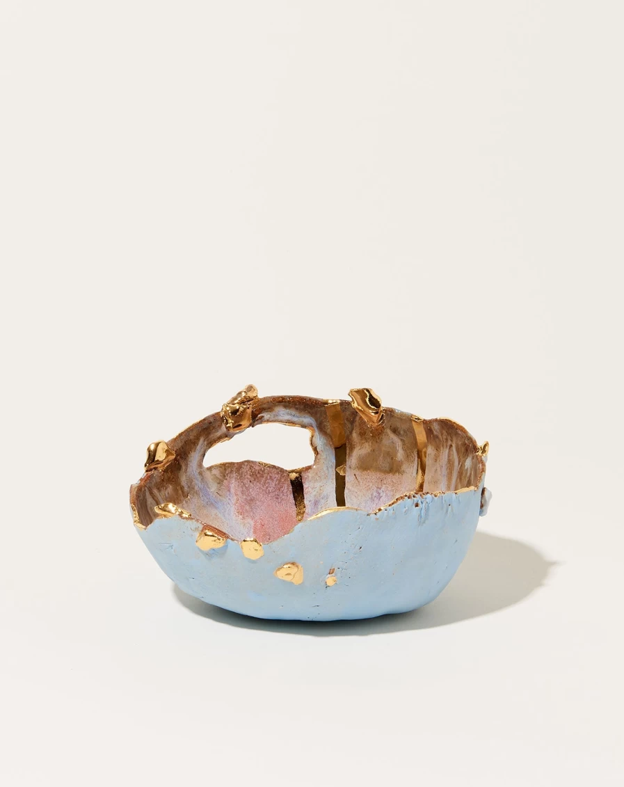 Minh Singer Pink and Blue Aurora Decorative Dish with LED Lights, Icelandic Inspired Home Decor