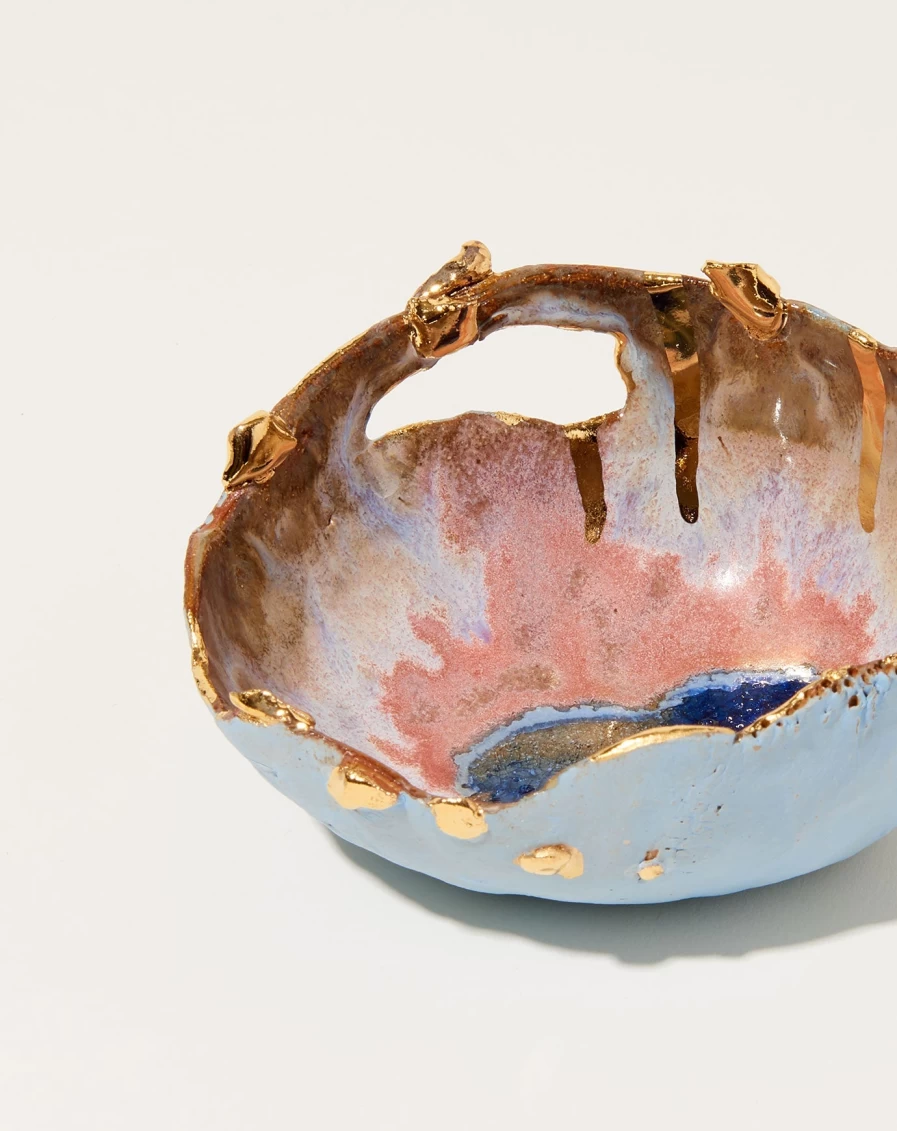 Minh Singer Pink and Blue Aurora Decorative Dish with LED Lights, Icelandic Inspired Home Decor