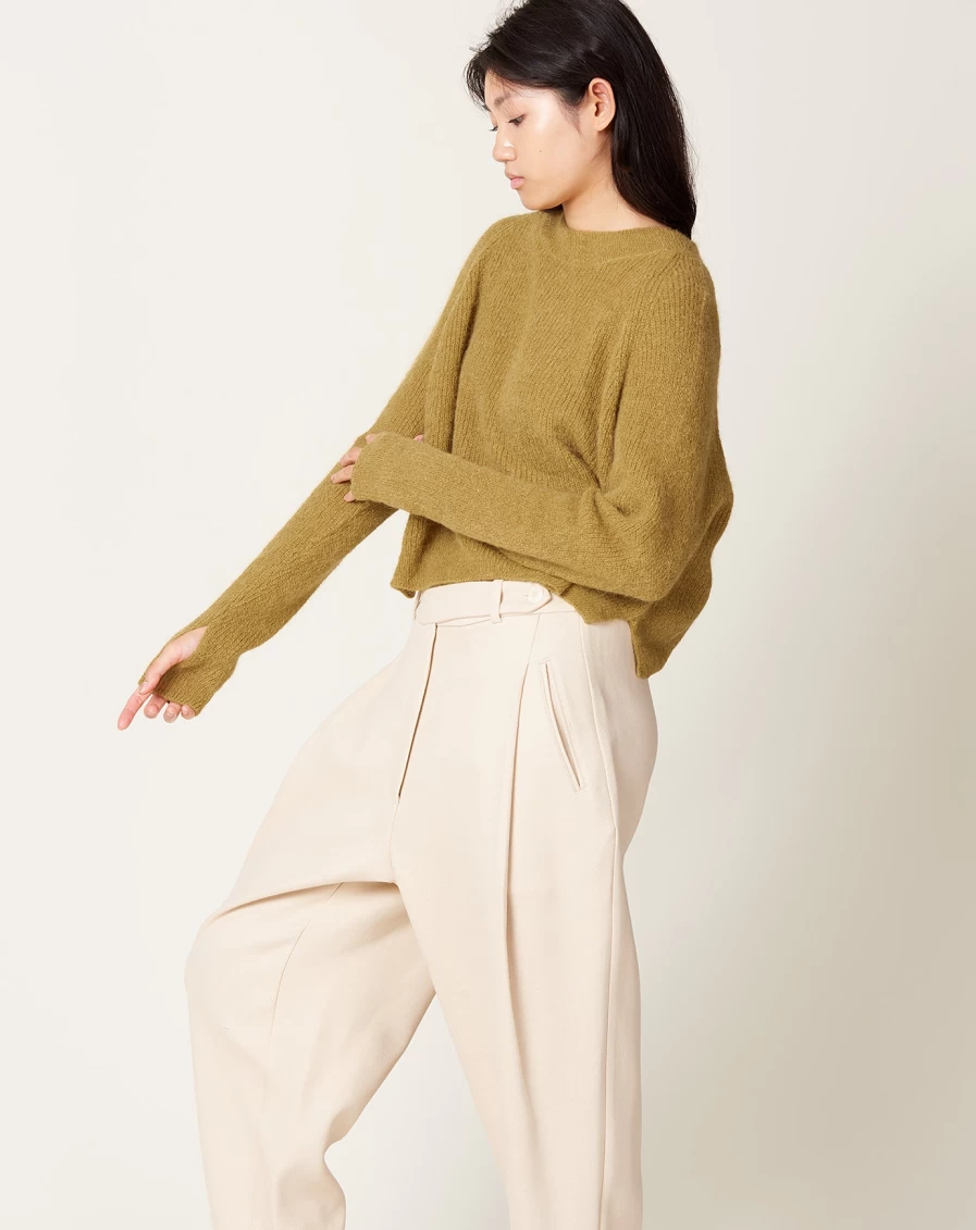Cordera Women's Olive Green Long Sleeve Sweater - Suri Knit Pullover