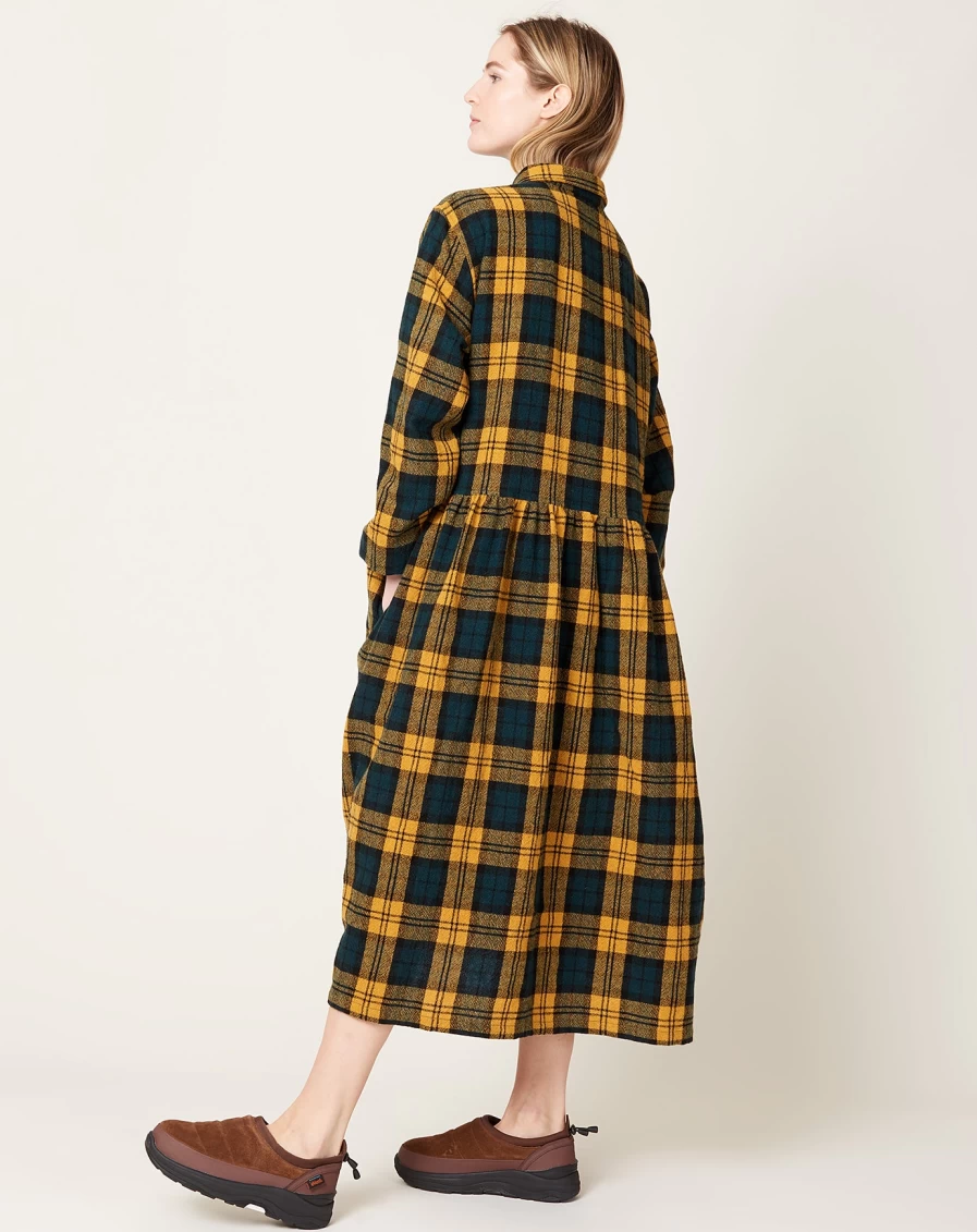 "Ichi Yellow and Green Wool Plaid Dress – Stylish Checkered Women’s Dress"