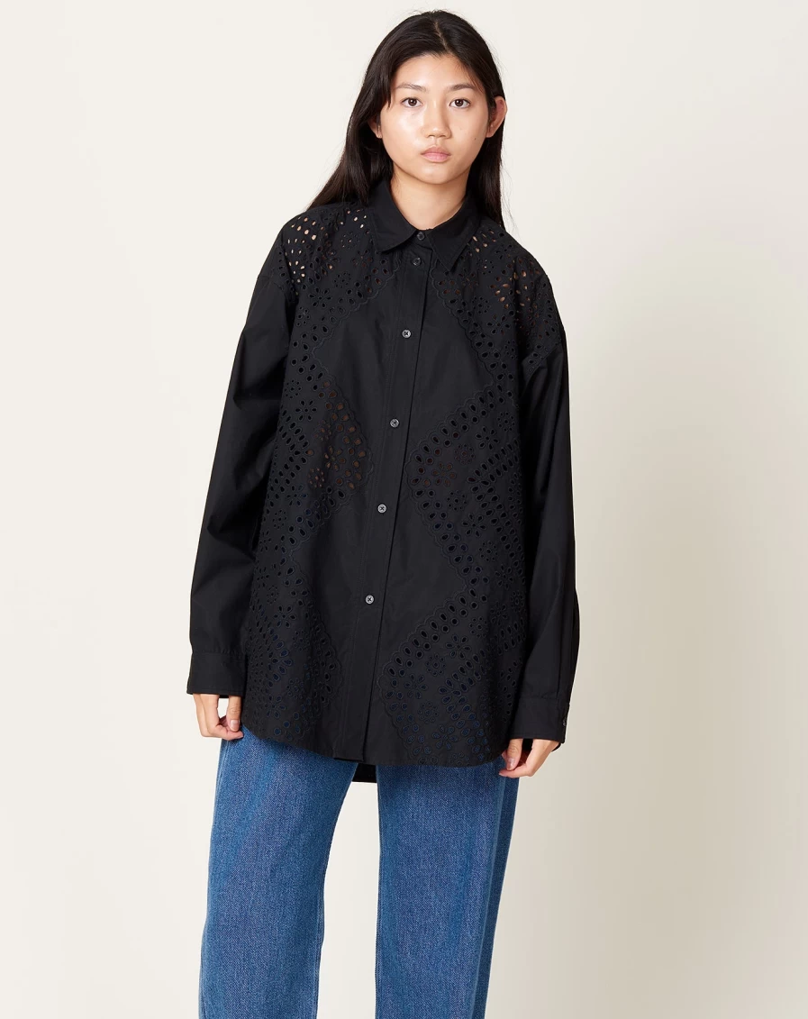 Rachel Comey Black Hearts Eyelet Isa Shirt - Women's Stylish Boutique Top