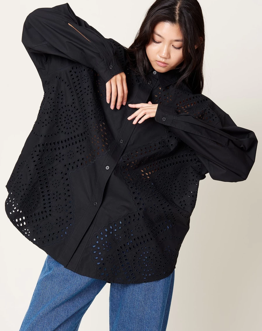 Rachel Comey Black Hearts Eyelet Isa Shirt - Women's Stylish Boutique Top