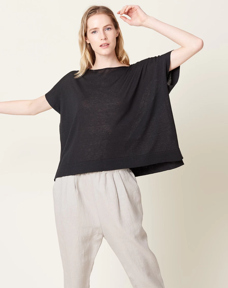 "EvaM Eva Linen Oversized Pullover Sweater - Sumi Relaxed Fit Women's Top"