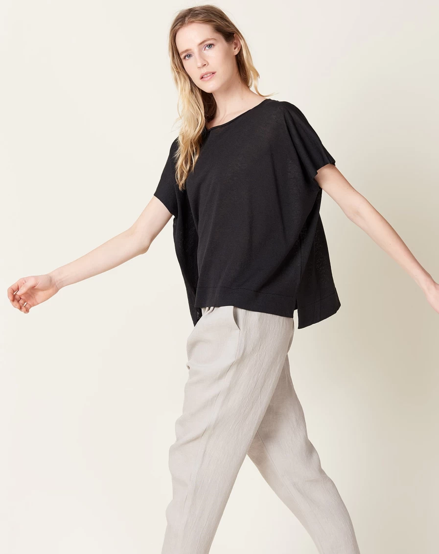 "EvaM Eva Linen Oversized Pullover Sweater - Sumi Relaxed Fit Women's Top"