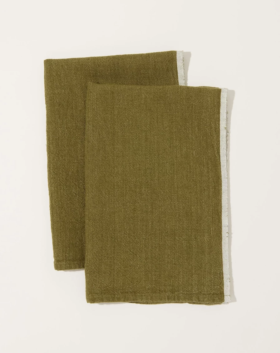 "Caravan Forest Green Chunky Linen Towel Set - 2-Piece Bath Towels"