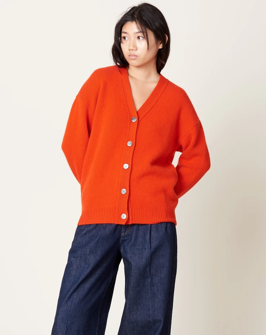 Demylee Elrich Red Orange Cardigan Sweater for Women - Soft Knit Cozy Pullover
