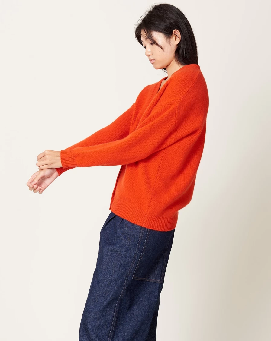 Demylee Elrich Red Orange Cardigan Sweater for Women - Soft Knit Cozy Pullover