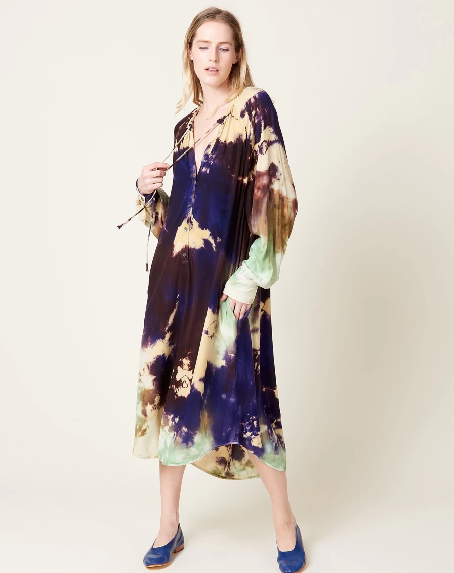 Raquel Allegra Cosmic Violet Poet Dress - Boho Chic Flowy Maxi Dress