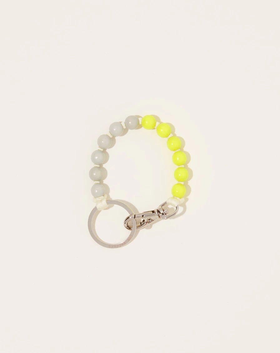 Ina Seifart Perlen Short Keyholder – Light Grey, Neon Yellow & Opal Beaded Keychain