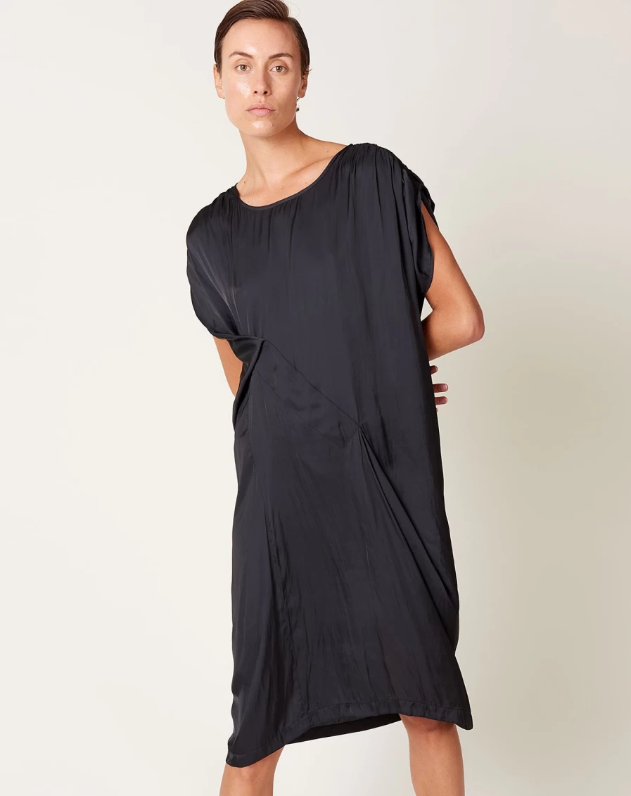 Zero + Maria Cornejo Black Ruched Fold Detail Dress