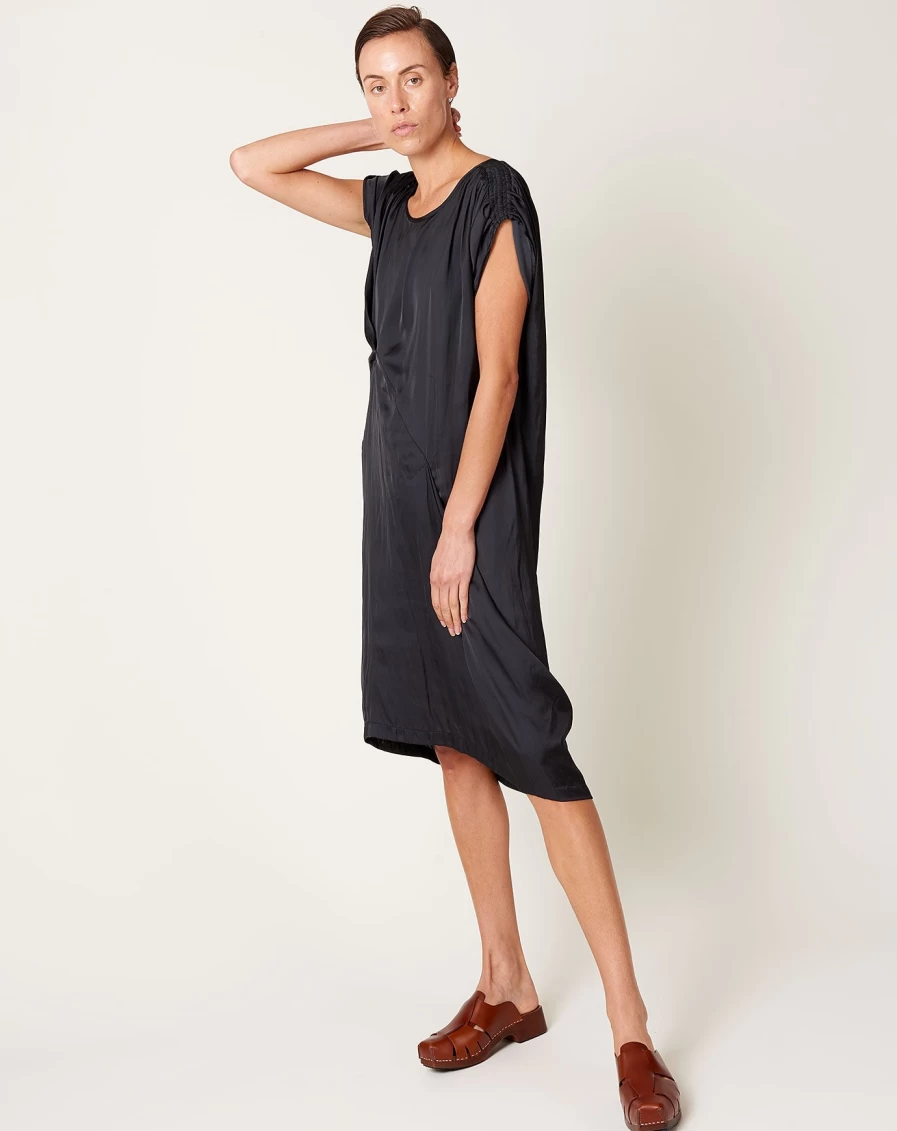 Zero + Maria Cornejo Black Ruched Fold Detail Dress