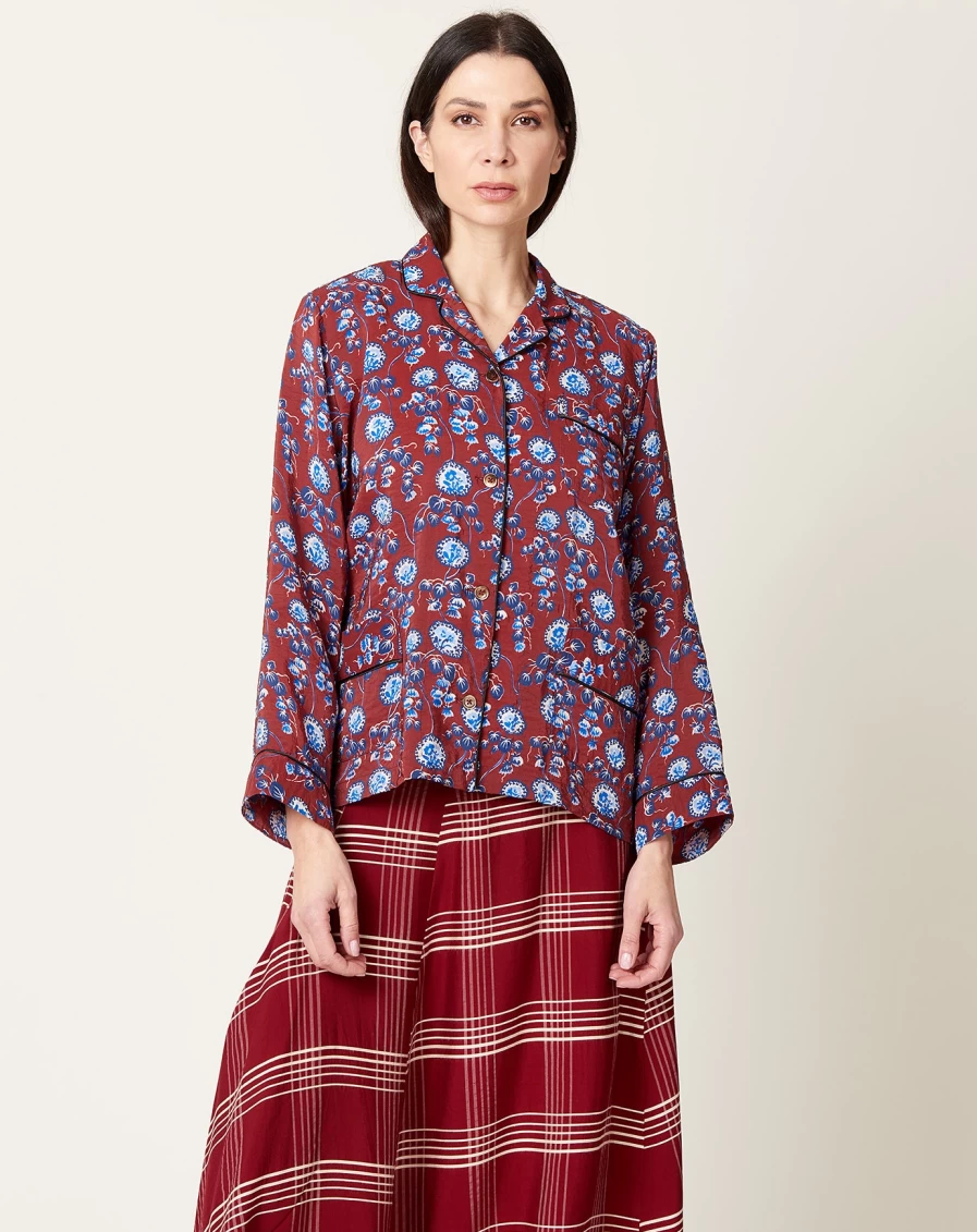 Caron Callahan Jonis Top - Garnet Amoeba Floral Print Women's Blouse