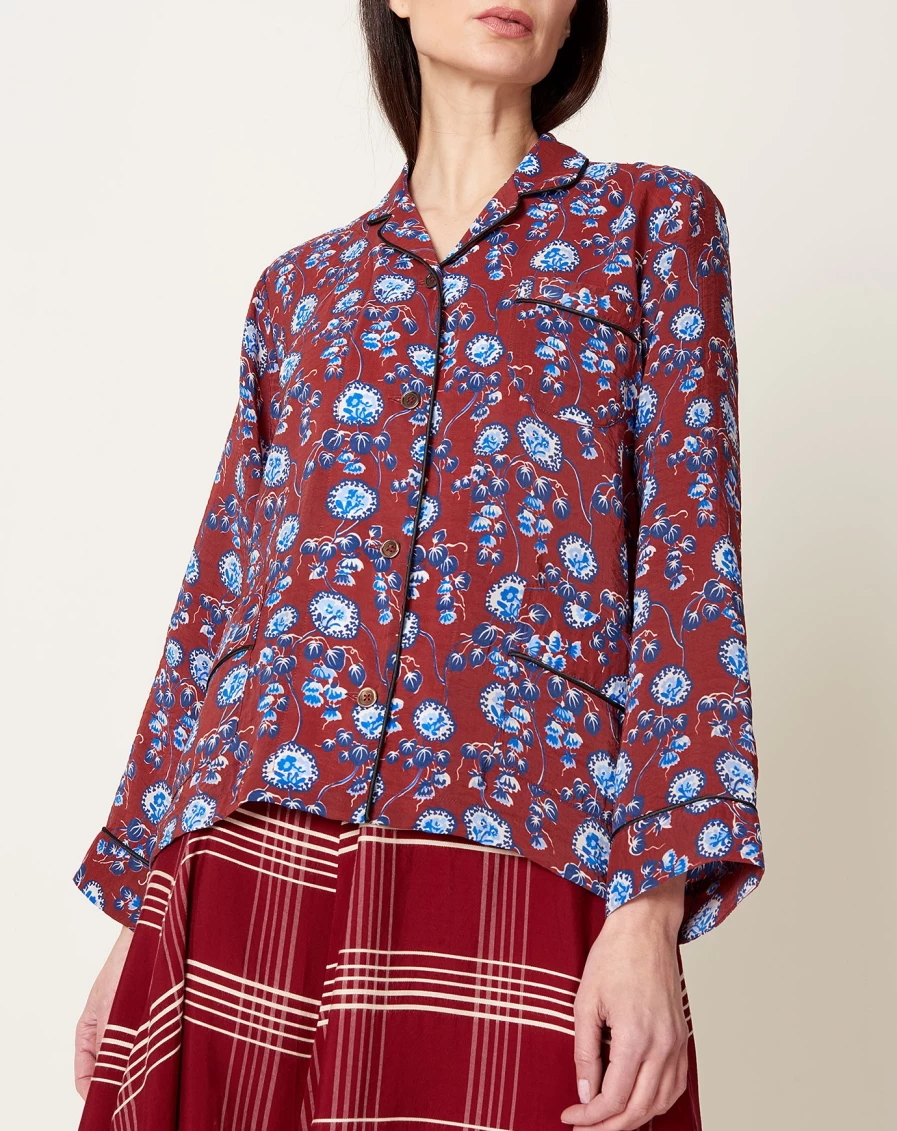 Caron Callahan Jonis Top - Garnet Amoeba Floral Print Women's Blouse