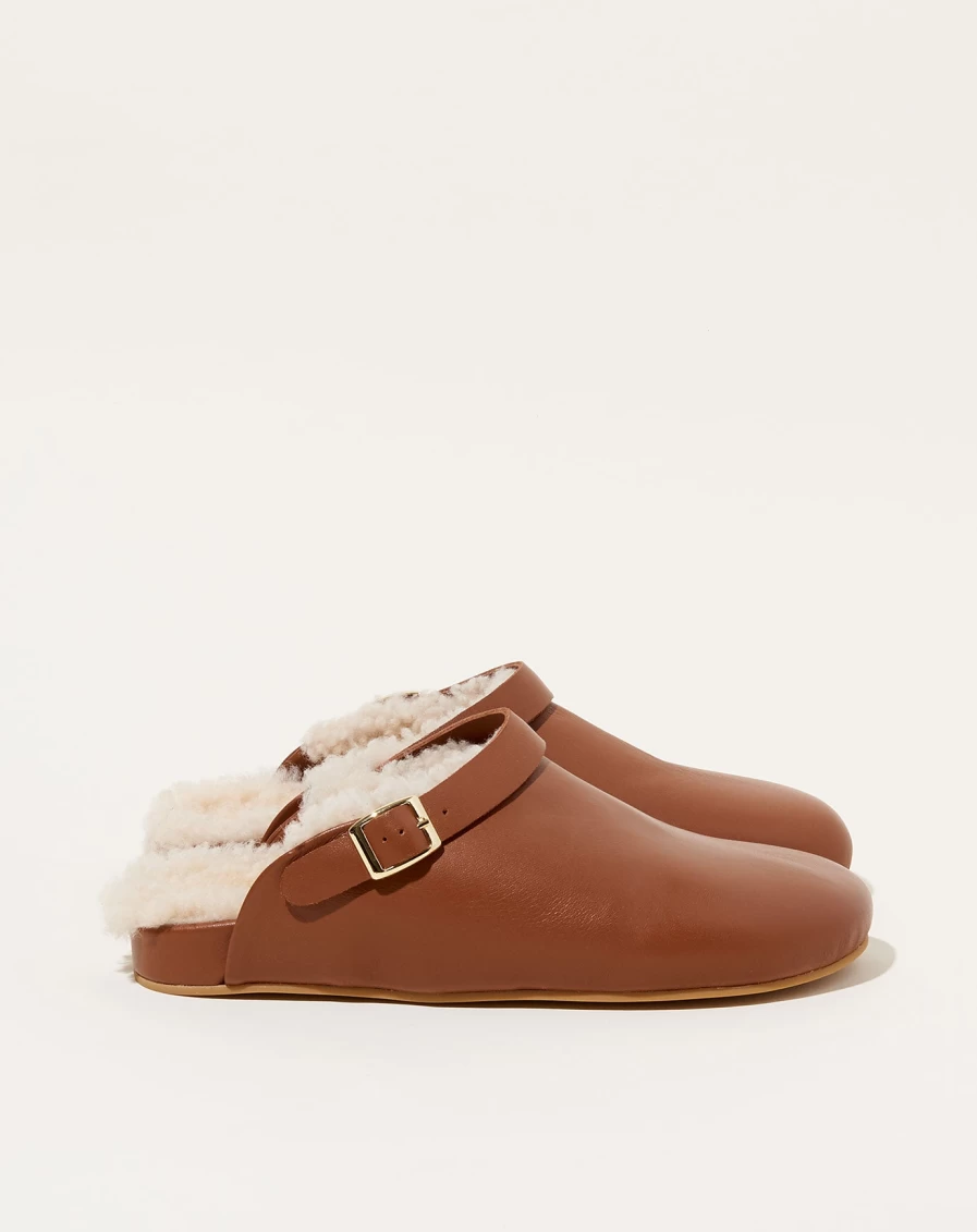 "Beatrice Valenzuela Umber Shearling Clog Shoes – Cozy & Stylish Footwear"