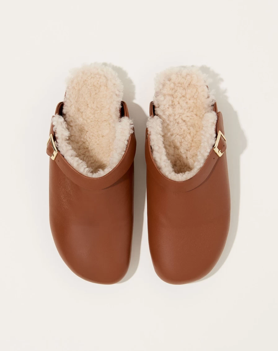 "Beatrice Valenzuela Umber Shearling Clog Shoes – Cozy & Stylish Footwear"