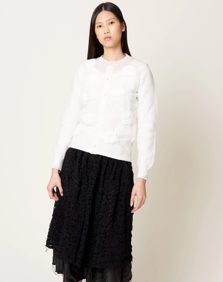Comme des Garçons Off White Floral Jacquard Knit Cardigan Women's Luxury Boutique Sweater