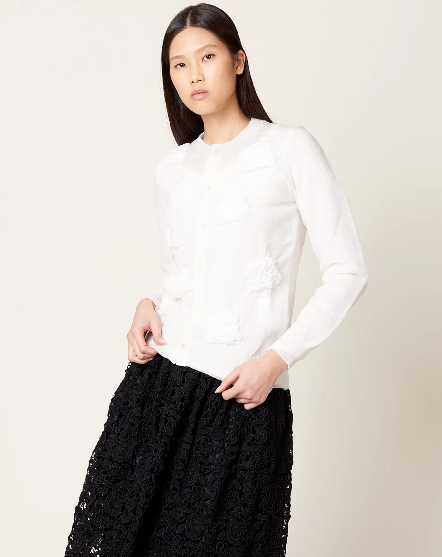 Comme des Garçons Off White Floral Jacquard Knit Cardigan Women's Luxury Boutique Sweater