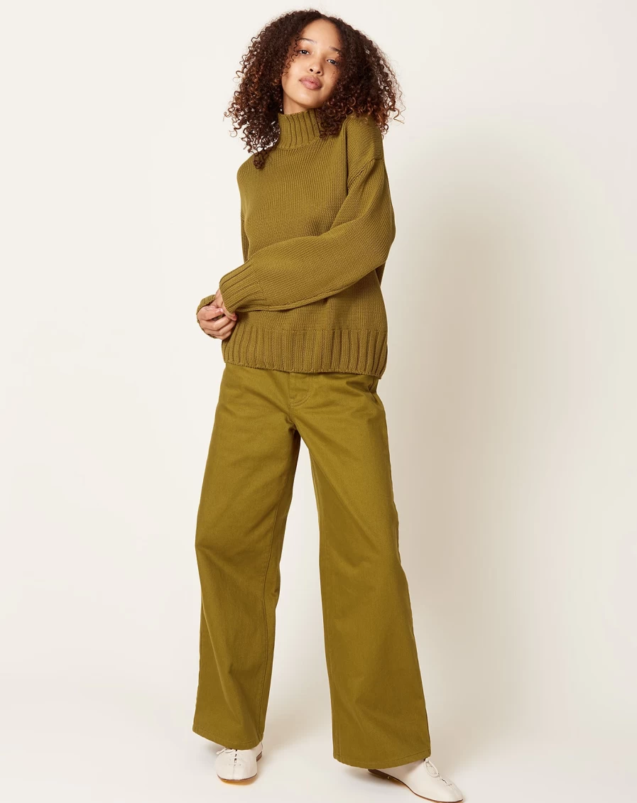 "Kowtow Chartreuse Staple Sweater – Organic Cotton Crewneck Pullover"