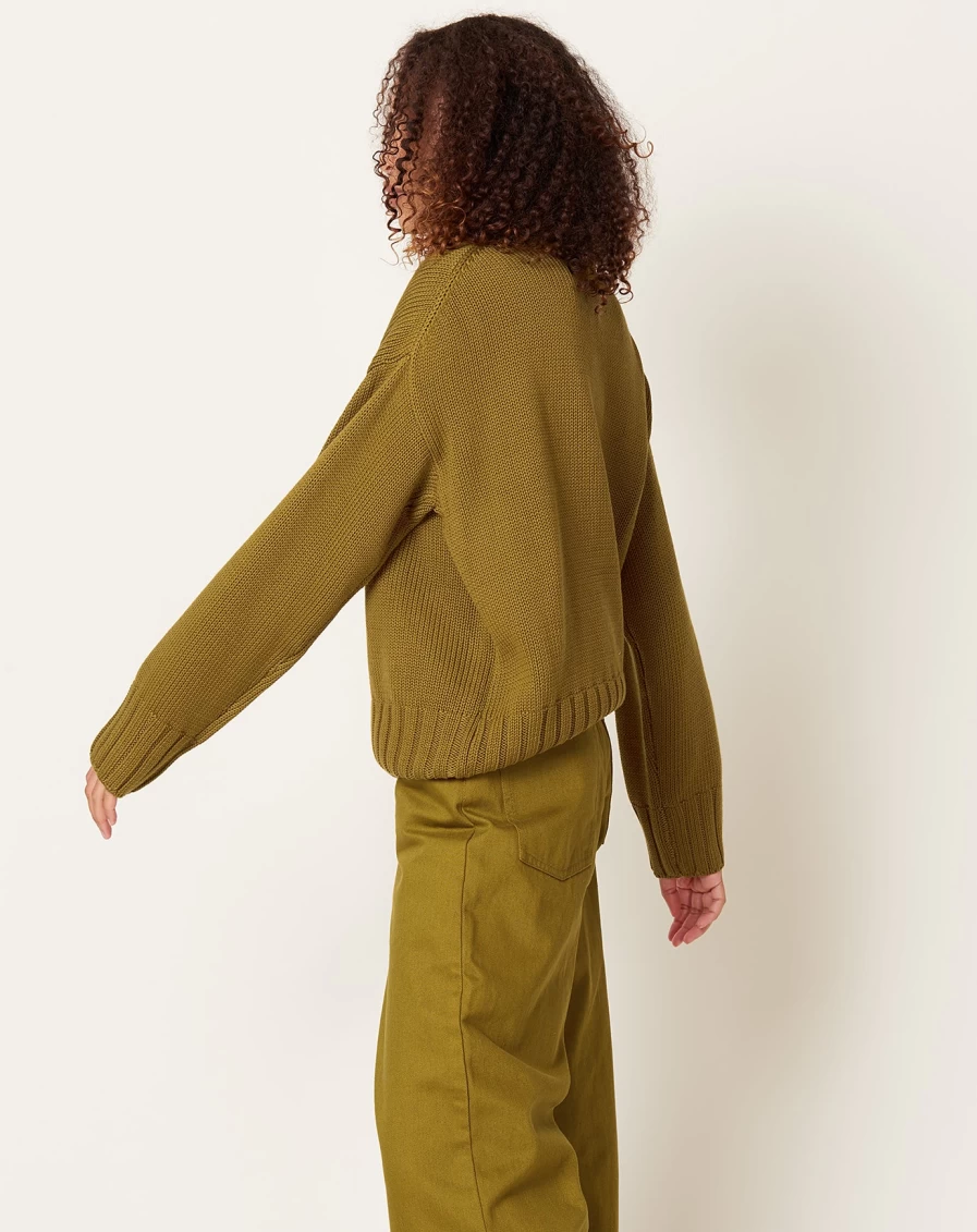 "Kowtow Chartreuse Staple Sweater – Organic Cotton Crewneck Pullover"